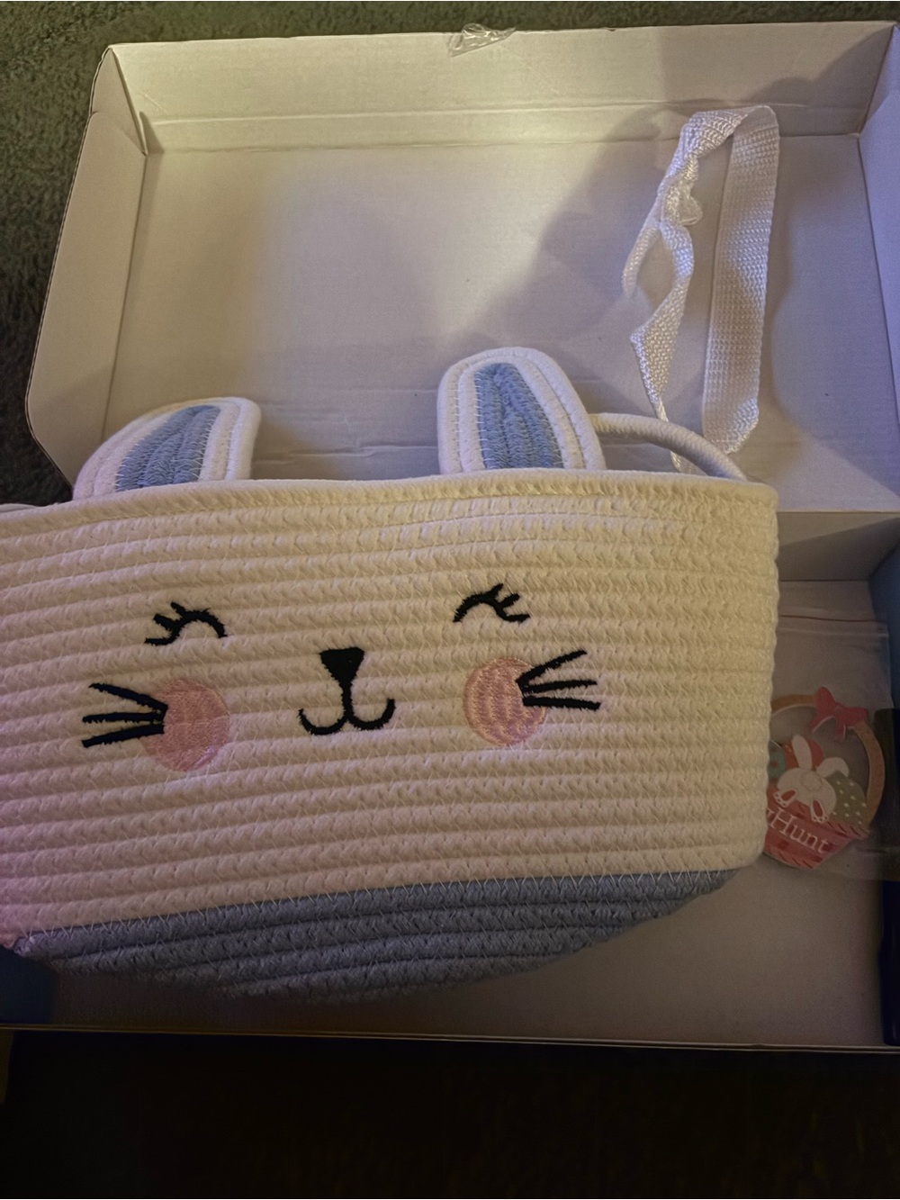 Cute Bunny Face Rope Tote Bag in White and Light Blue